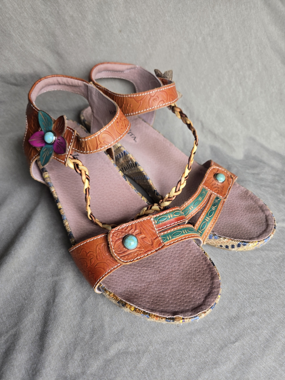 Stunning Laura Vita Brown Leather Boho Sandals Size EU 40 US 9 / 9.5